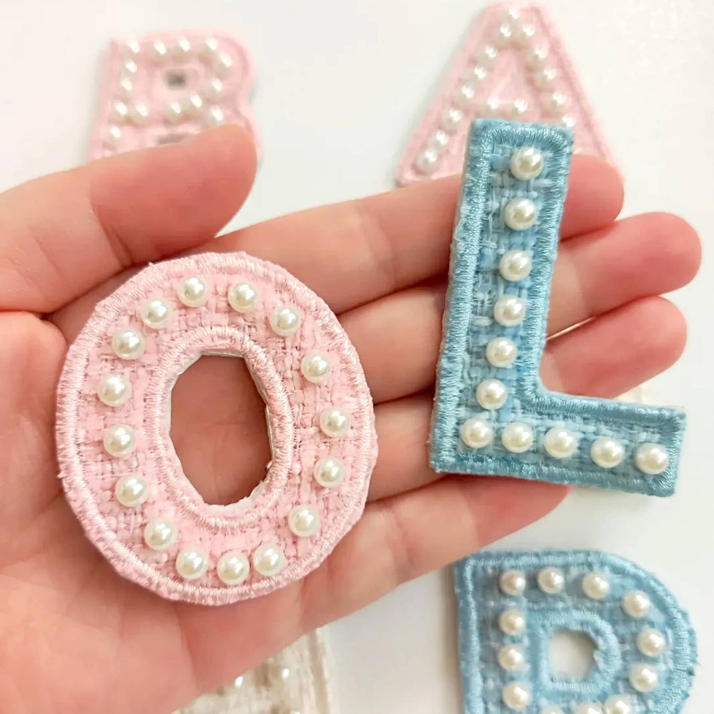 Embroidered Canvas Sticker Letter Patch with Ivory Pearl