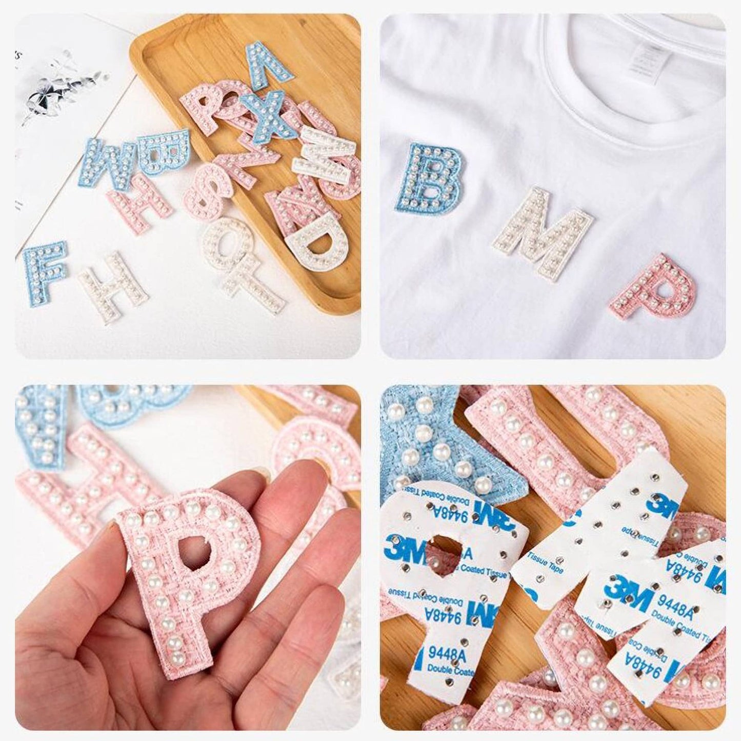 Embroidered Canvas Sticker Letter Patch with Ivory Pearl