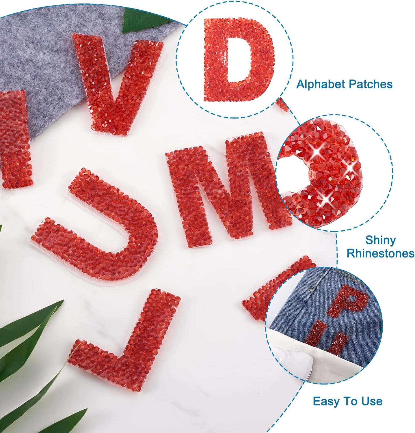 Rhinestone Iron On Glitter Resin Letter Patches