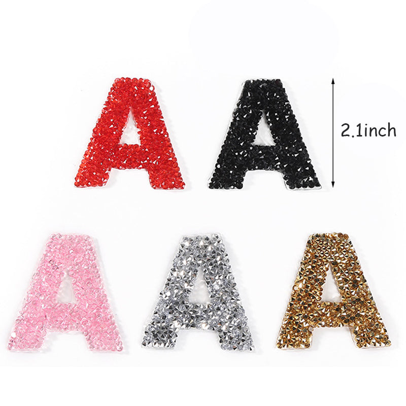 Rhinestone Iron On Glitter Resin Letter Patches