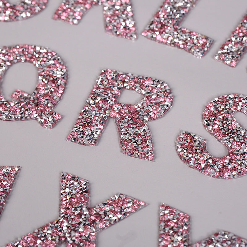 Rhinestone Iron On Glitter Resin Letter Patches