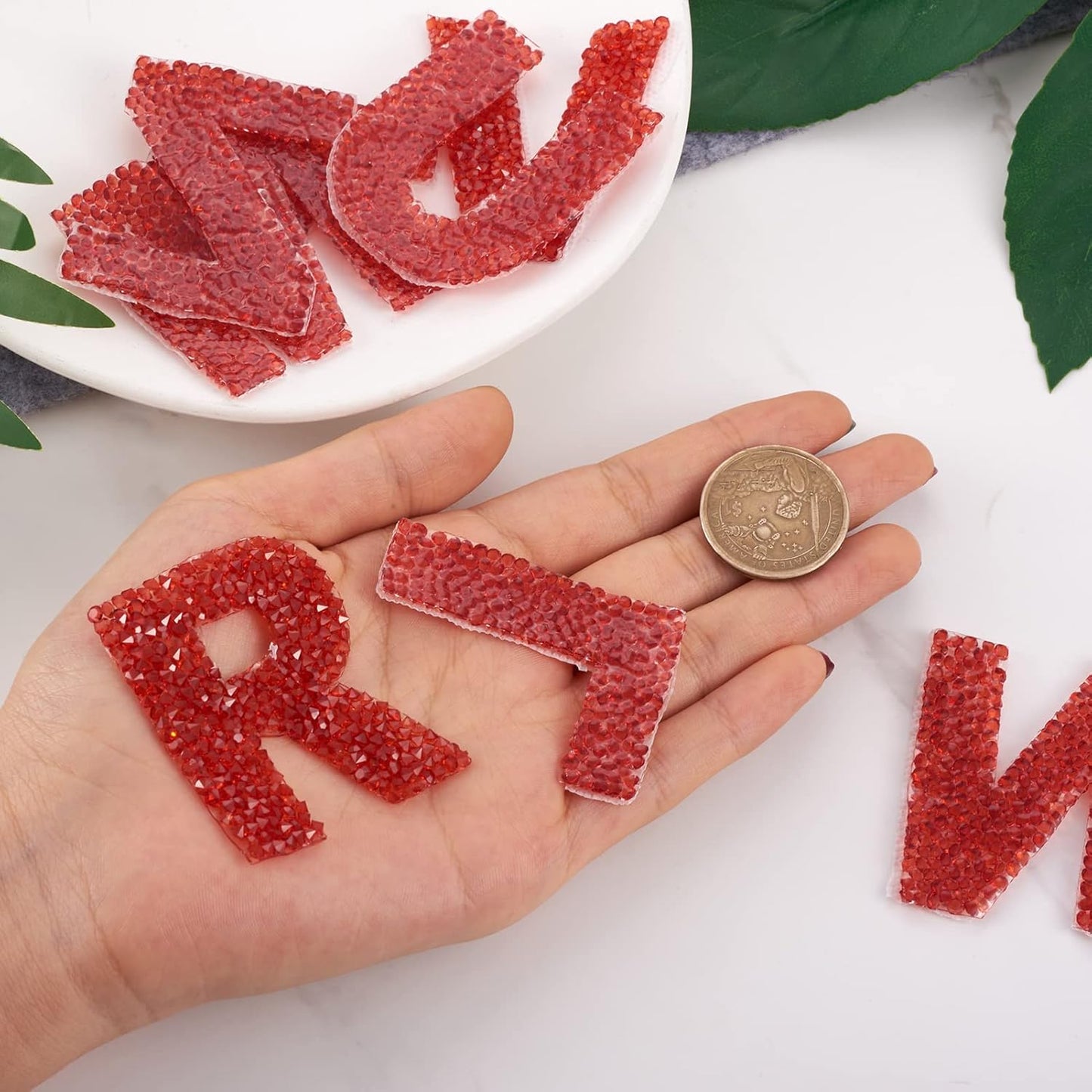 Rhinestone Iron On Glitter Resin Letter Patches