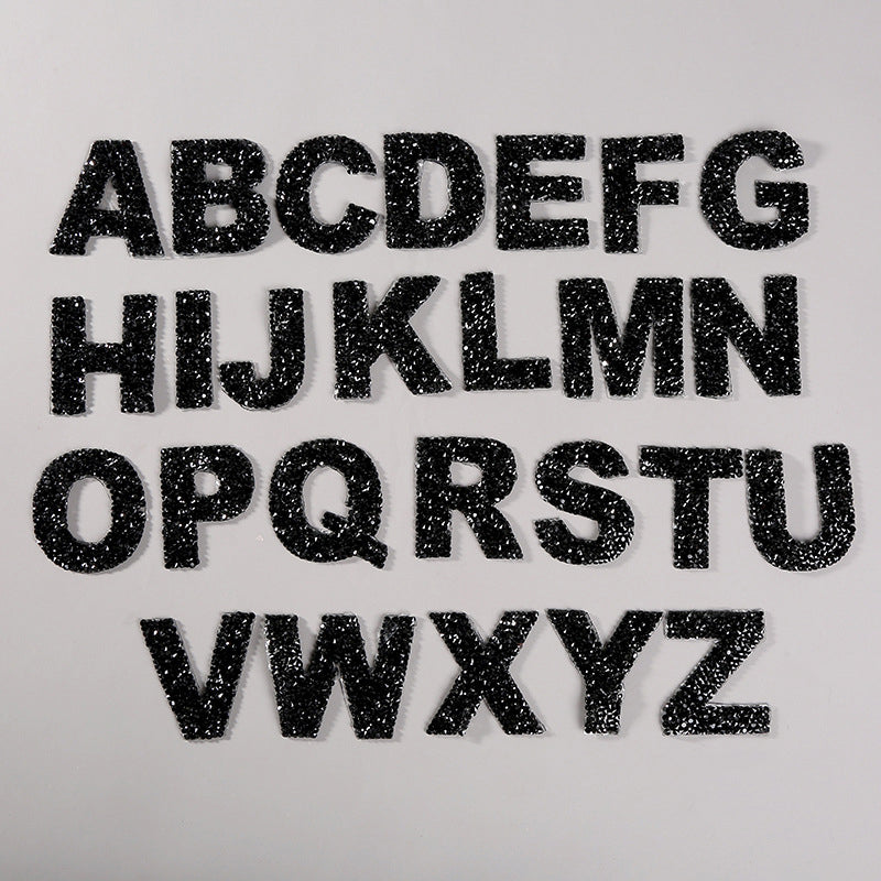 Rhinestone Iron On Glitter Resin Letter Patches