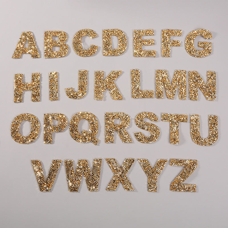 Rhinestone Iron On Glitter Resin Letter Patches