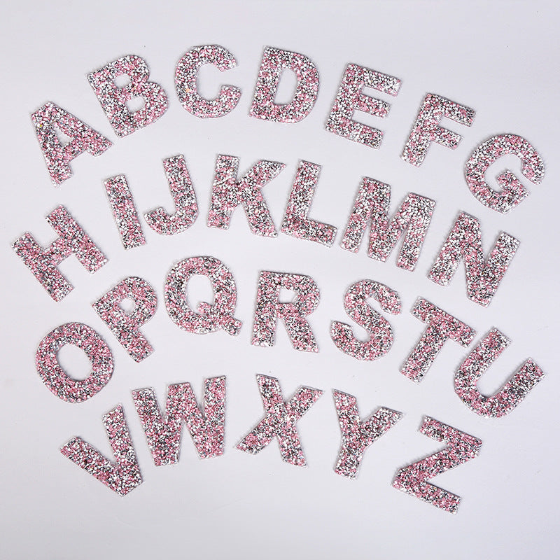 Rhinestone Iron On Glitter Resin Letter Patches