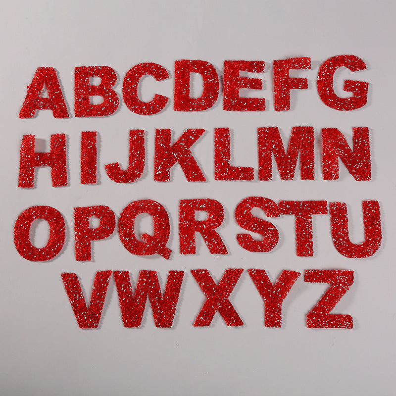Rhinestone Iron On Glitter Resin Letter Patches