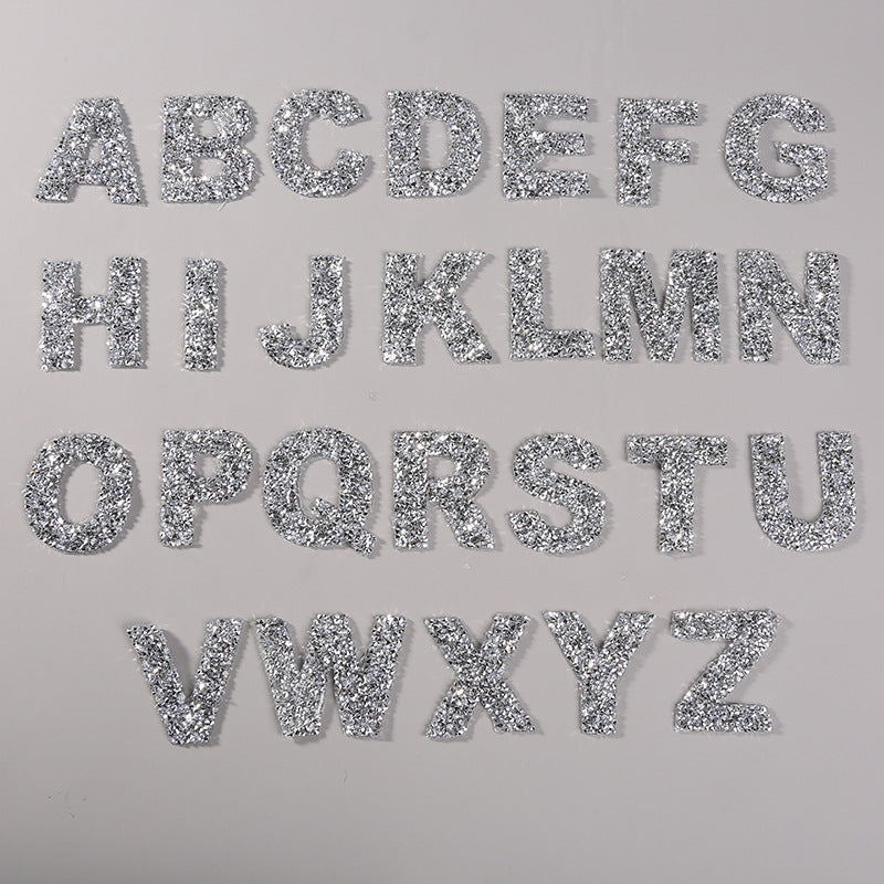 Rhinestone Iron On Glitter Resin Letter Patches