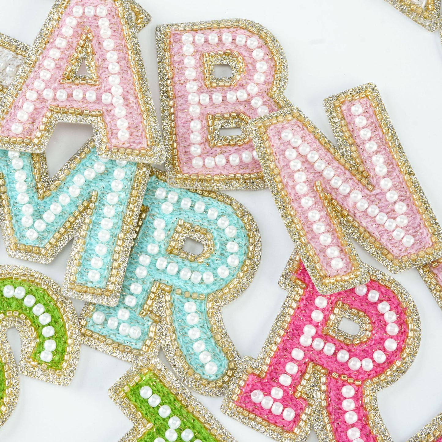 Embroidered Canvas With Ivory Pearls, Gold Glitter and Beads