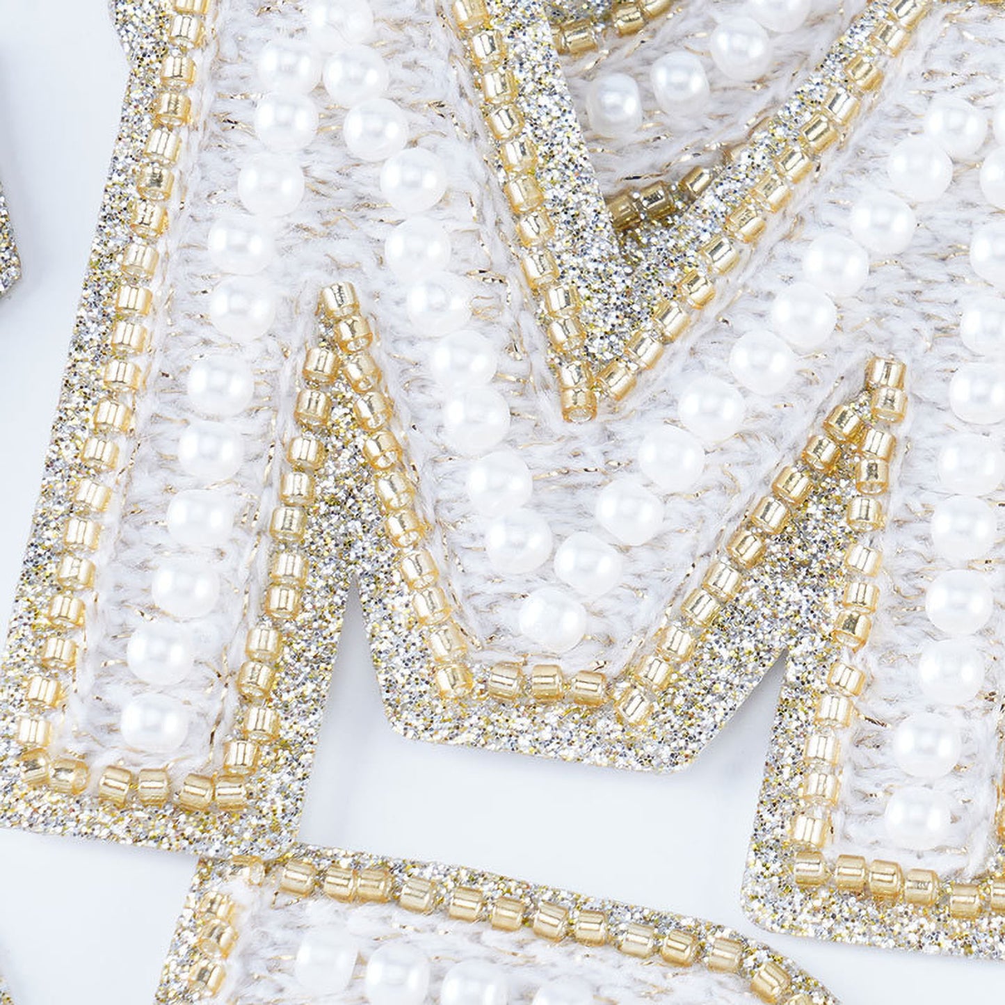Embroidered Canvas With Ivory Pearls, Gold Glitter and Beads