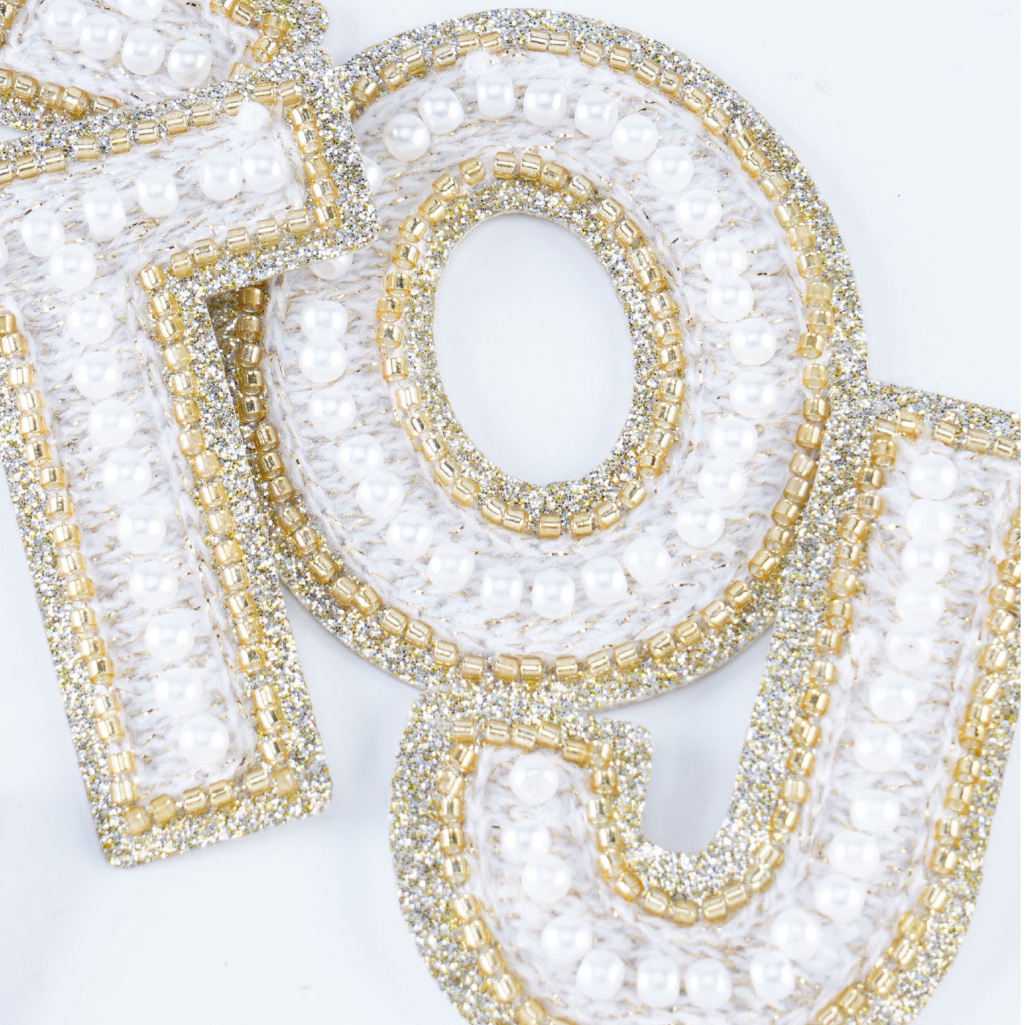 Embroidered Canvas With Ivory Pearls, Gold Glitter and Beads