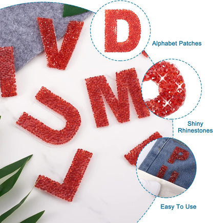 Rhinestone Iron On Glitter Resin Letter Patches