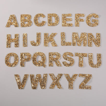 Rhinestone Iron On Glitter Resin Letter Patches